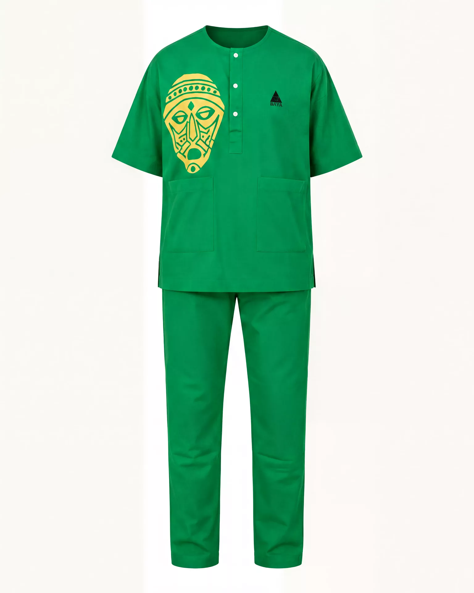 Ensemble vert BAYA avec motif masque jaune